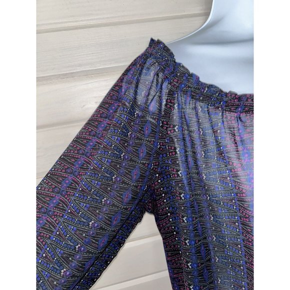 AMERICAN EAGLE Sz MEDIUM Poly Chiffon Peasant Blouse Tunic Blue Pink EUC - Picture 5 of 10